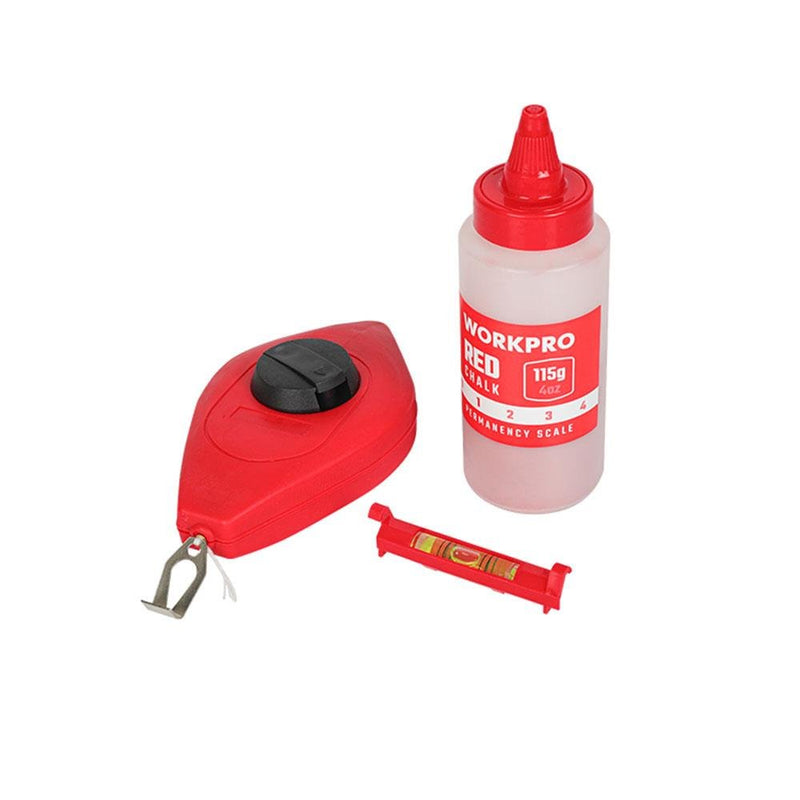 WORKPRO WP329019 Çəkmə İpləri Dəsti 115qr Qırmızı Rəsm İpləri Boyası + Mini Ruh Seviyesi + 30M Rəsm İpləri