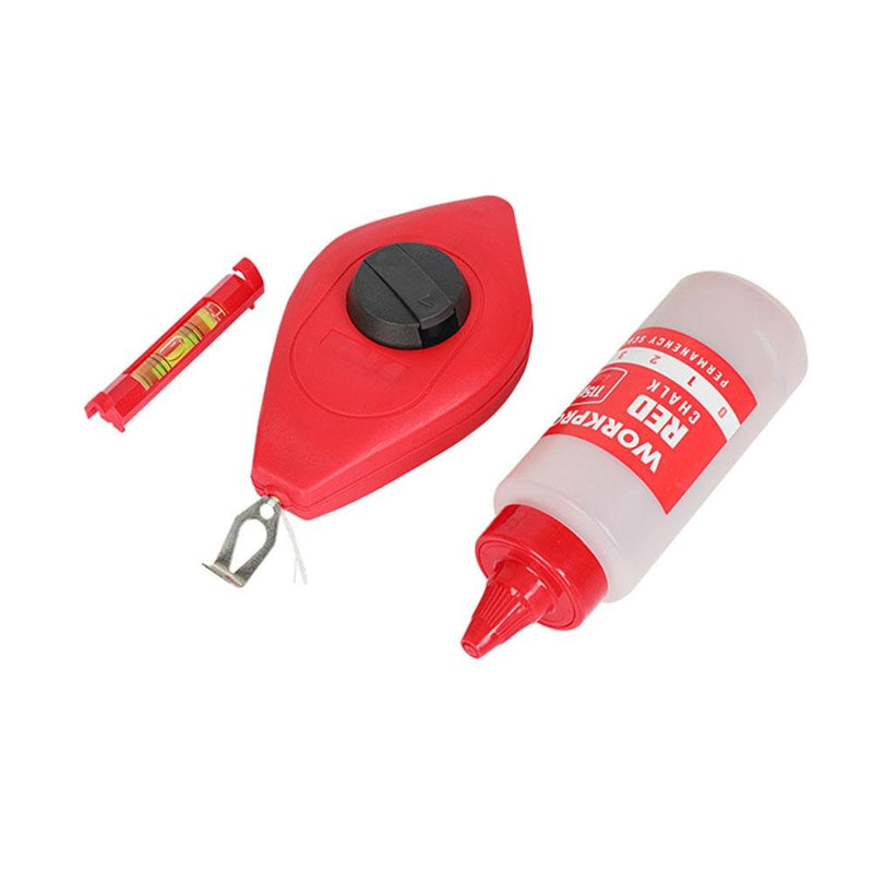 WORKPRO WP329019 Çəkmə İpləri Dəsti 115qr Qırmızı Rəsm İpləri Boyası + Mini Ruh Seviyesi + 30M Rəsm İpləri