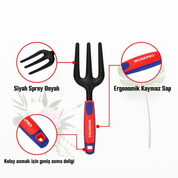 WORKPRO WP331027 290x82mm Çelik Profesyonel Mini Bahçe Çatalı - Onivias