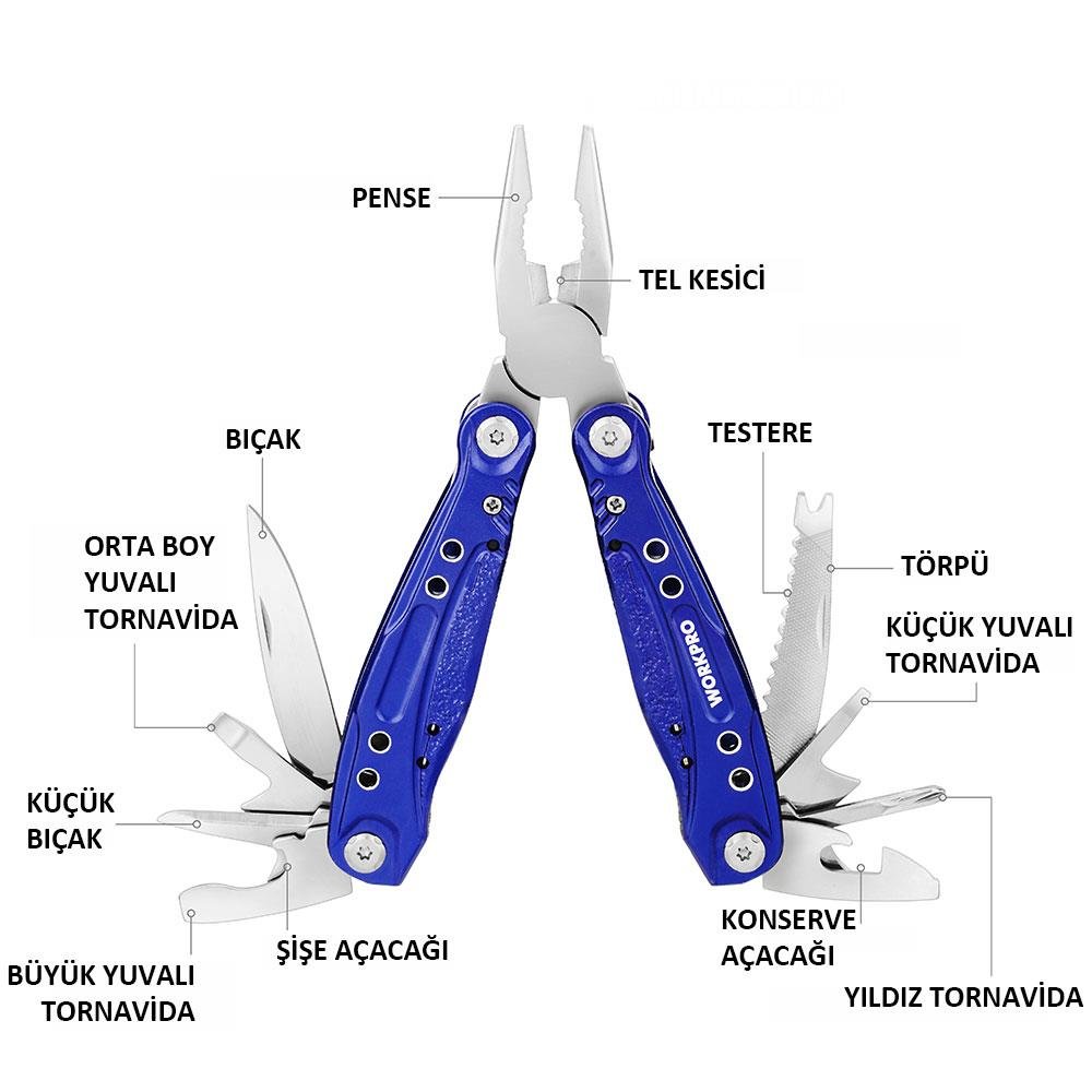 WORKPRO WP382003 15 IN 1 Çok Fonksiyonlu Profesyonel Pense Seti + Taşıma Kılıfı - Onivias