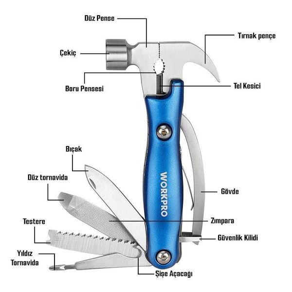 WORKPRO WP382018 12 IN 1 Çok Fonksiyonlu Profesyonel Çekiçli Pense Seti - Onivias