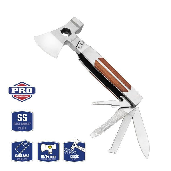 WORKPRO WP383001 12 IN 1 Çok Fonksiyonlu Profesyonel Mini Balta/Çekiç Alet Seti + Taşıma Kılıfı - Onivias