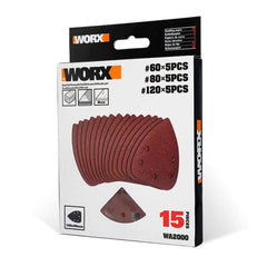 WORX WA2000 140x90mm 60, 80, 120 Kum, 15 Parça Cırtlı Universal Mouse Zımpara Kâğıdı Seti - Onivias