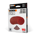 WORX WA2001 125mm 60, 80, 120 Kum, 15 Adet Cırtlı Universal Eksantrik Zımpara Kâğıdı Seti - Onivias