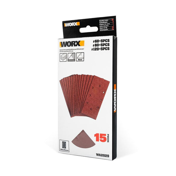 WORX WA2029 185x95mm 60, 80, 120 Kum, 15 Adet Cırtlı Universal Zımpara Kâğıdı Seti - Onivias