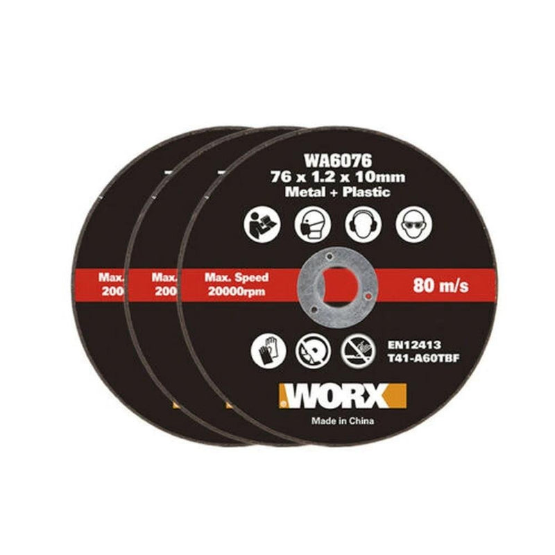 3 Parça Metal və PVC Kəsici Çarx, WORX WA6076.3 WX801 üçün 76x10mm 
