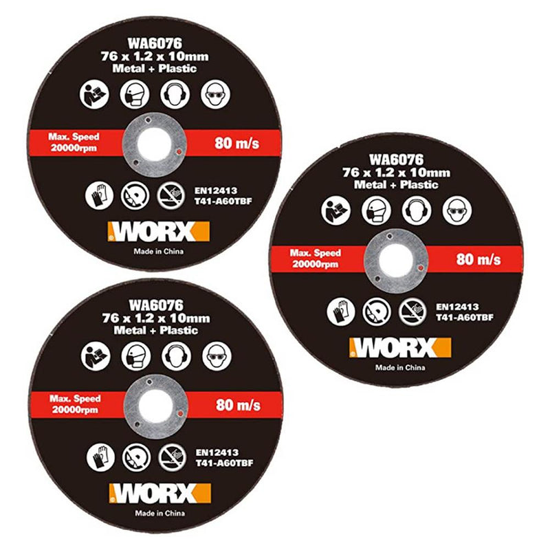 3 Parça Metal və PVC Kəsici Çarx, WORX WA6076.3 WX801 üçün 76x10mm 