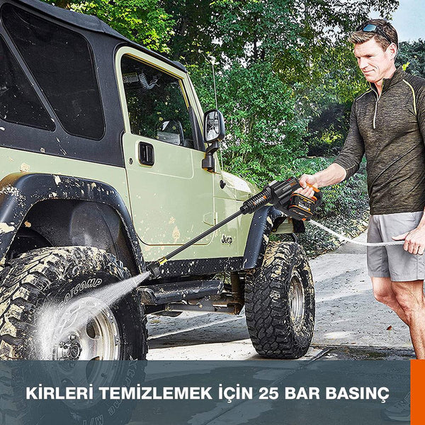WORX WG630E 20Volt 4.0Ah. Li - ion 25Bar Kömürsüz Basınçlı Yıkama Tabancası + 2 Parça Yıkama Seti - Onivias