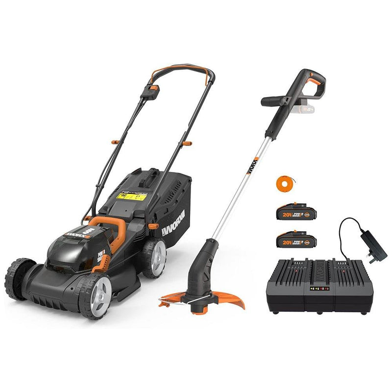 WORX WG927E 40Volt 2.0Ah. Li-ion 34 sm Peşəkar Doldurulan Çəmən Biçən + WG157E.9 20Volt Ot və Kenar Kəsicisi 