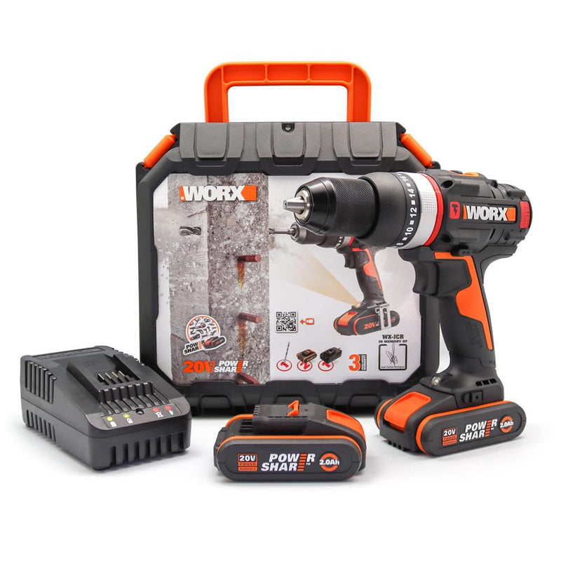 WORX WX-JCR 20Volt/2.0Ah Li-ion İkili Batareya Fırçasız Professional Zərbəli Simsiz Qazma