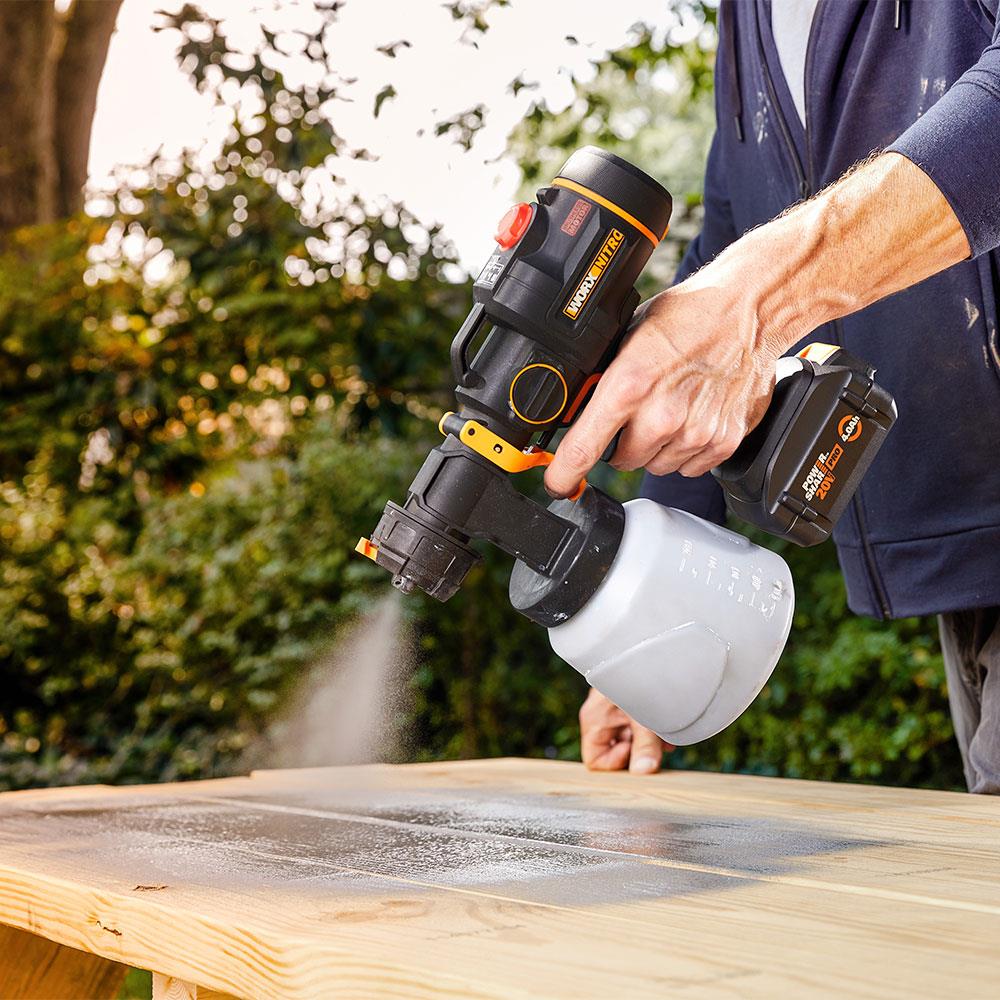 WORX WX020 20Volt 4.0Ah. Li - ion Tek Akülü Kömürsüz Devir Ayarlı Boya Tabancası + 4 Parça Yedek Nozul/Meme - Onivias