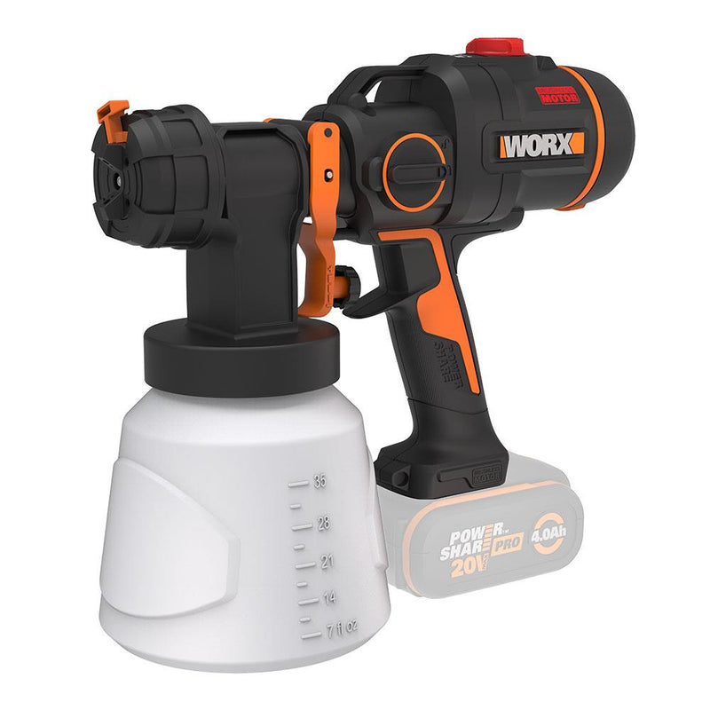 WORX WX020.9 20Volt Fırçasız Sürəti Tənzimlənən Boya Tabancası + 4 Parça Ehtiyat Nozzle (Batareya Daxil deyil) 