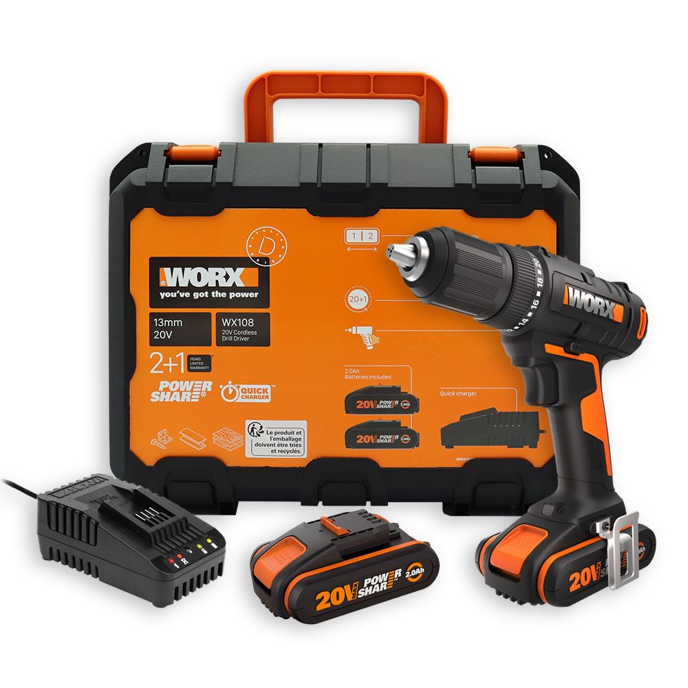 WORX WX108 20Volt/2.0Ah. Li - ion Çift Akülü Profesyonel Şarjlı Matkap - Onivias