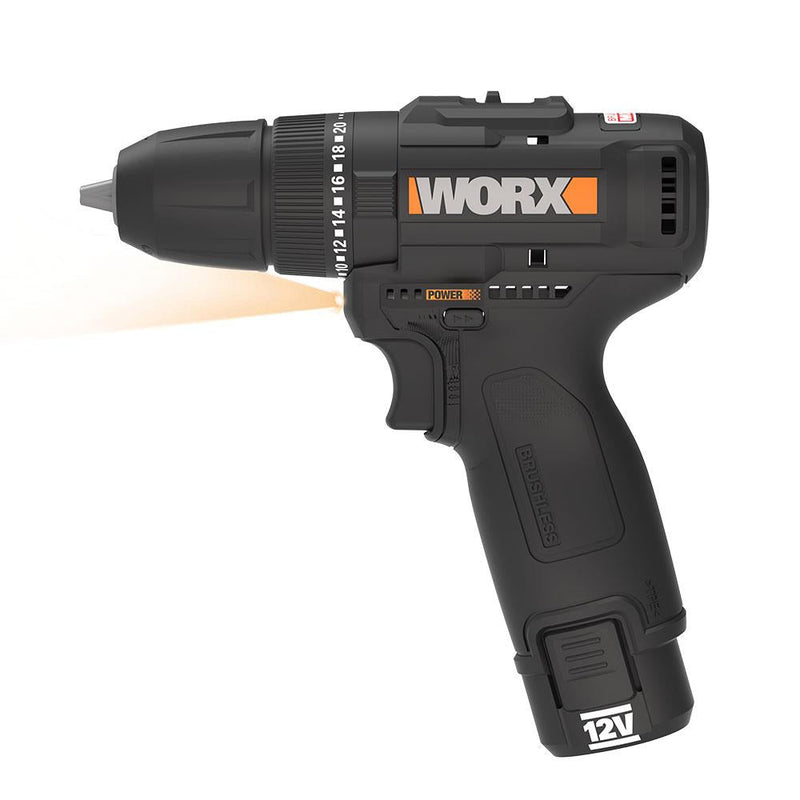 WORX WX121 12Volt/2.0Ah Li-ion İkili Batareya Fırçasız Peşəkar Yenidən Doldurulan Zərbəli Qazma + 5 Parça Aksesuarlar 