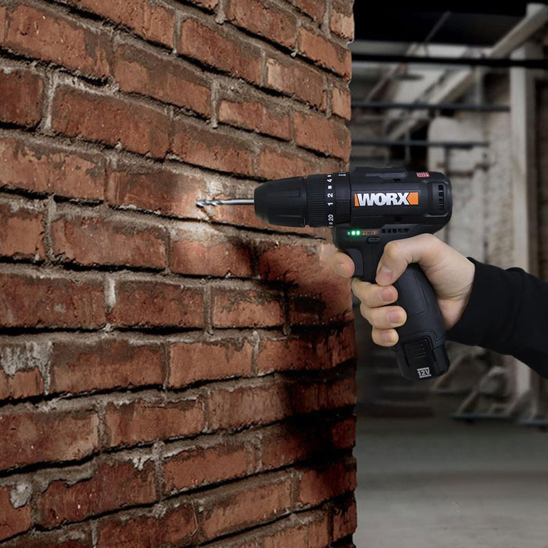 WORX WX121 12Volt/2.0Ah Li-ion İkili Batareya Fırçasız Peşəkar Yenidən Doldurulan Zərbəli Qazma + 5 Parça Aksesuarlar 