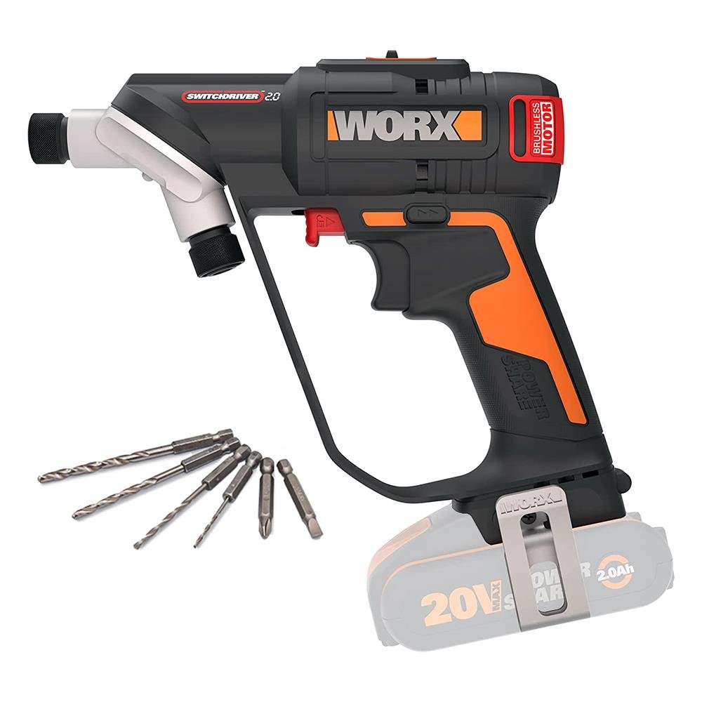WORX WX177.9 20Volt Döner Kafa ve Çift Mandrenli Profesyonel Kömürsüz Şarjlı Matkap + 6 Parça Uç (Akü Dahil Değildir) - Onivias