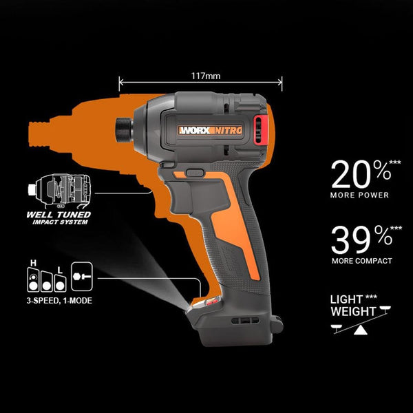 WORX WX265.9 20Volt 200Nm Kömürsüz Profesyonel Şarjlı Darbeli Tornavida (Akü Dahil Değildir) - Onivias
