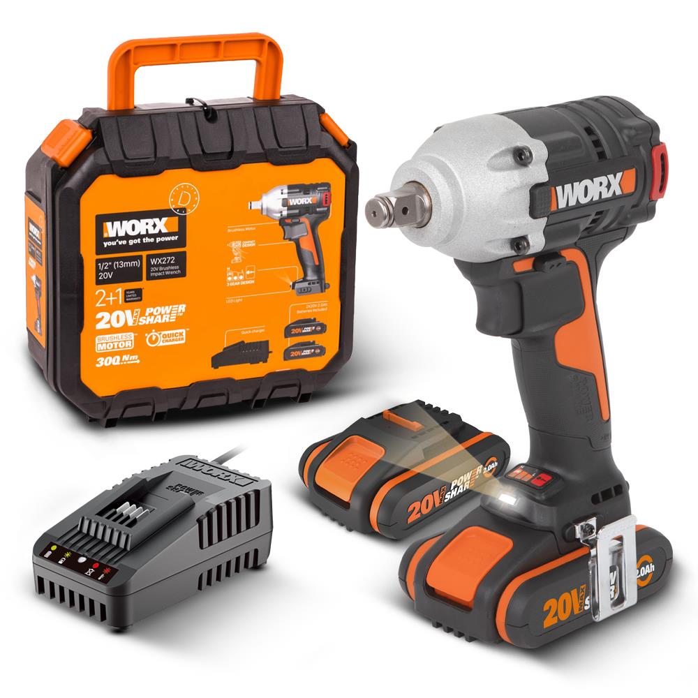 WORX WX272 20Volt/2.0Ah Li - ion Çift Akülü Şarjlı 300Nm Kömürsüz Profesyonel Somun Sıkma - Onivias