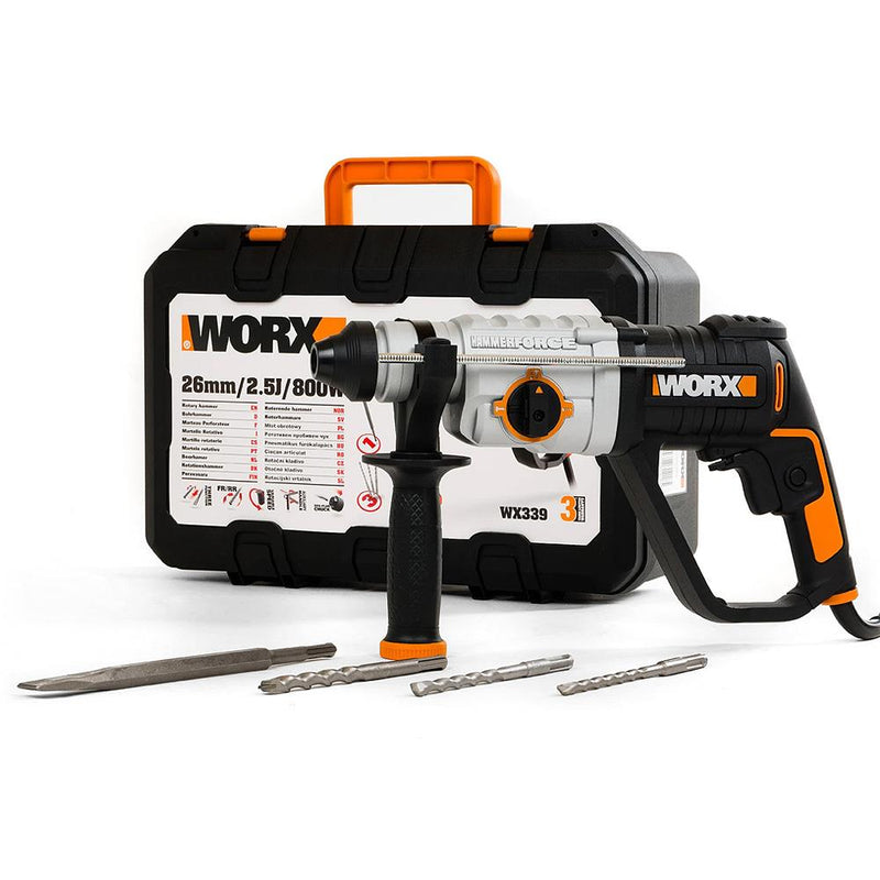 WORX WX339 800Watt 2.5J Professional SDS-Plus Çəkic/Qazma + 4 Bit 