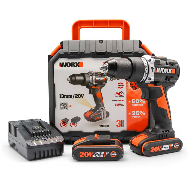 WORX WX352 20Volt/2.0Ah Li-ion İkili Batareya Fırçasız Professional Simsiz Zərbəli Qazma 