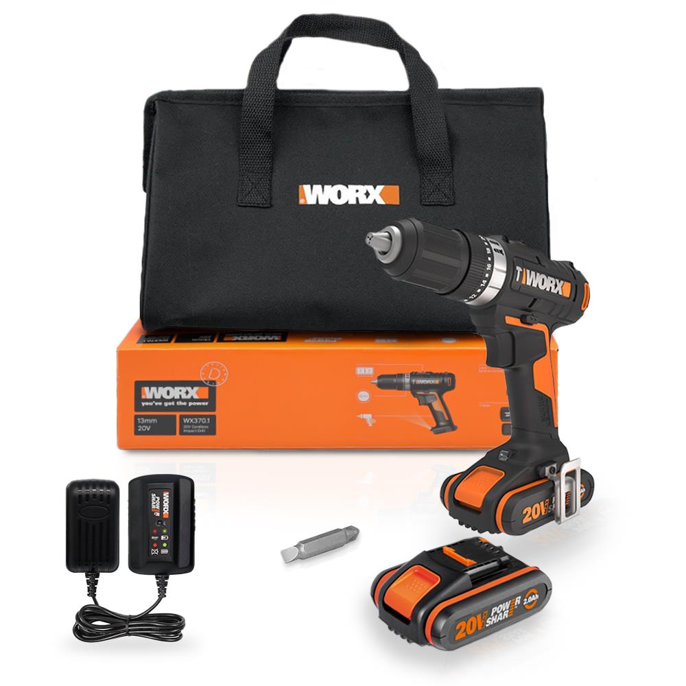 WORX WX370.1 20Volt/2.0Ah. Li - ion Çift Akülü Profesyonel Şarjlı Darbeli Matkap - Onivias