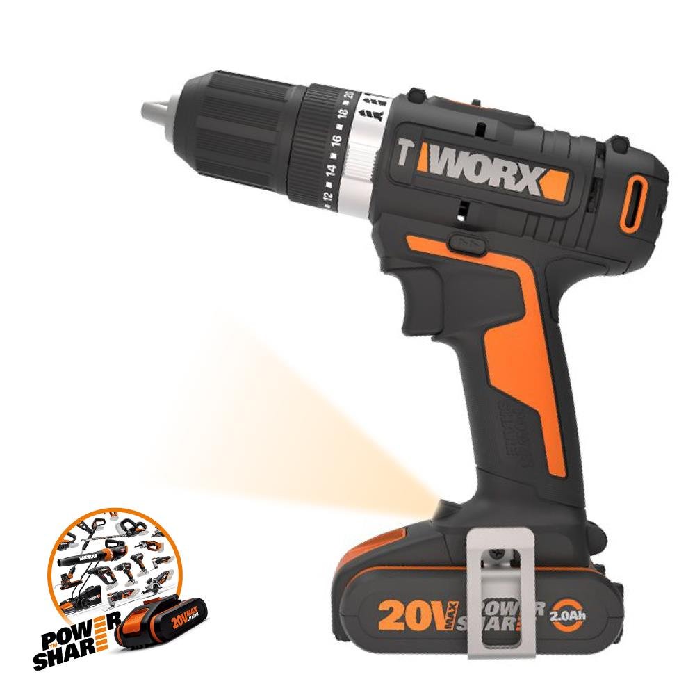 WORX WX370.1 20Volt/2.0Ah. Li - ion Çift Akülü Profesyonel Şarjlı Darbeli Matkap - Onivias