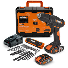 WORX WX370 20Volt/2Ah. Li - ion Çift Akülü Profesyonel Şarjlı Darbeli Matkap + 30 Parça Aksesuar Seti - Onivias