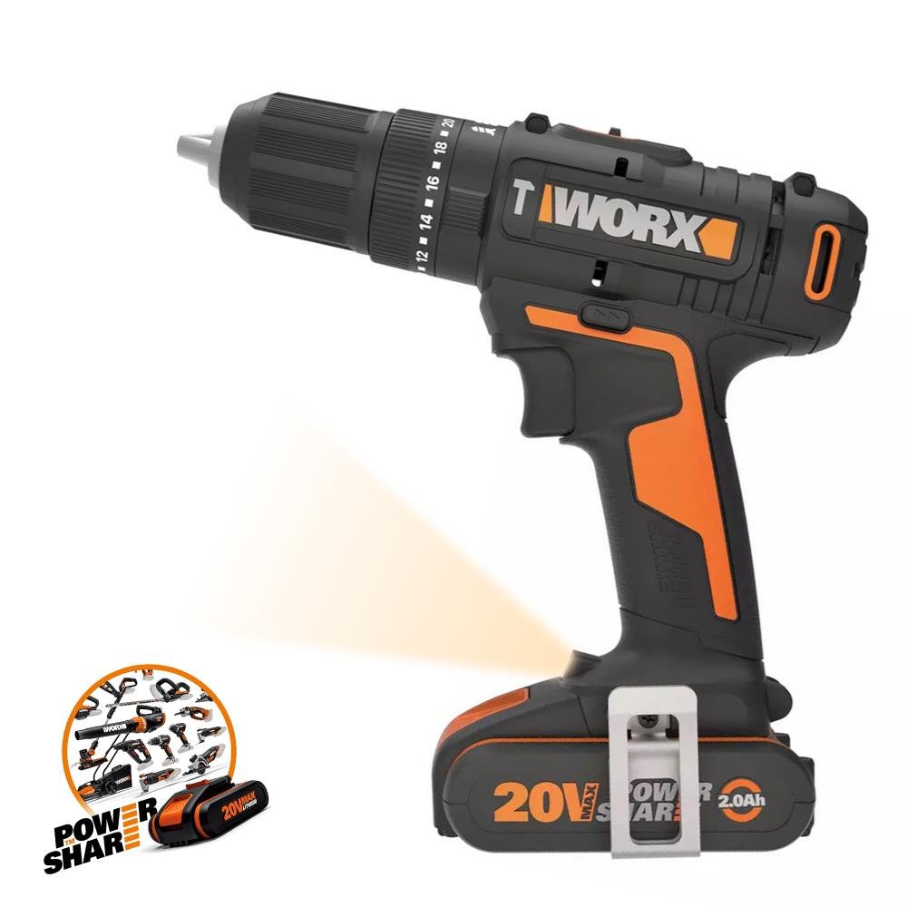 WORX WX370 20Volt/2Ah. Li - ion Çift Akülü Profesyonel Şarjlı Darbeli Matkap + 30 Parça Aksesuar Seti - Onivias
