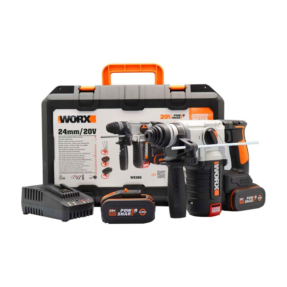 WORX WX380 20Volt 4.0Ah. 2.2J Li - ion Çift Akülü Şarjlı Profesyonel SDS - Plus Pnömatik Kırıcı/Delici - Onivias