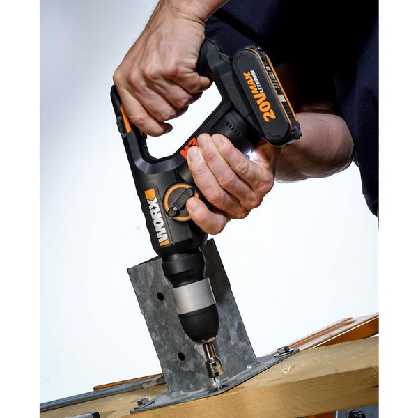WORX WX390.1 20Volt 2.0Ah. Li - ion 1.2J Profesyonel SDS - Plus Pnömatik Çift Akülü Şarjlı Matkap + 8 Adet Uç + Mandren - Onivias