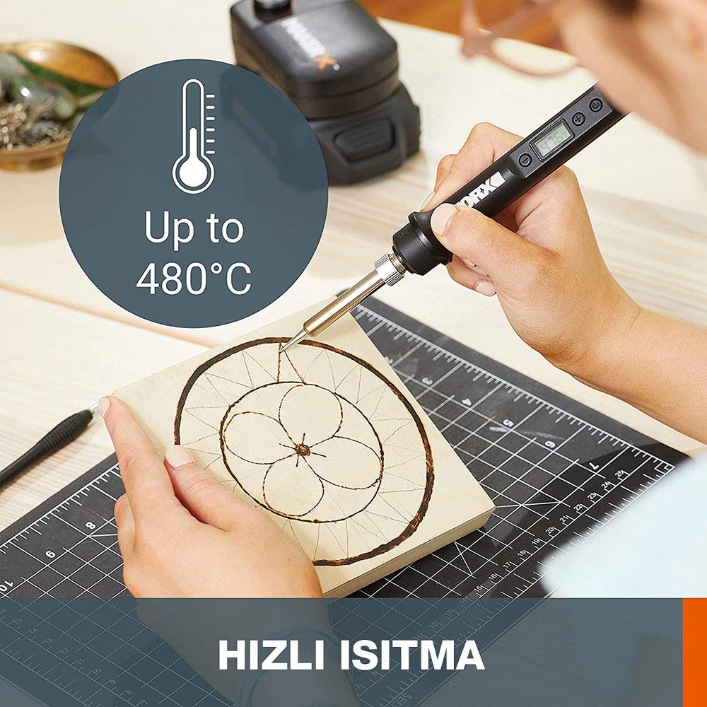 WORX WX744.9 MAKERX 20Volt Profesyonel Dijital Lehim Tabancası + 12 Aksesuar (Akü Dahil Değildir) - Onivias