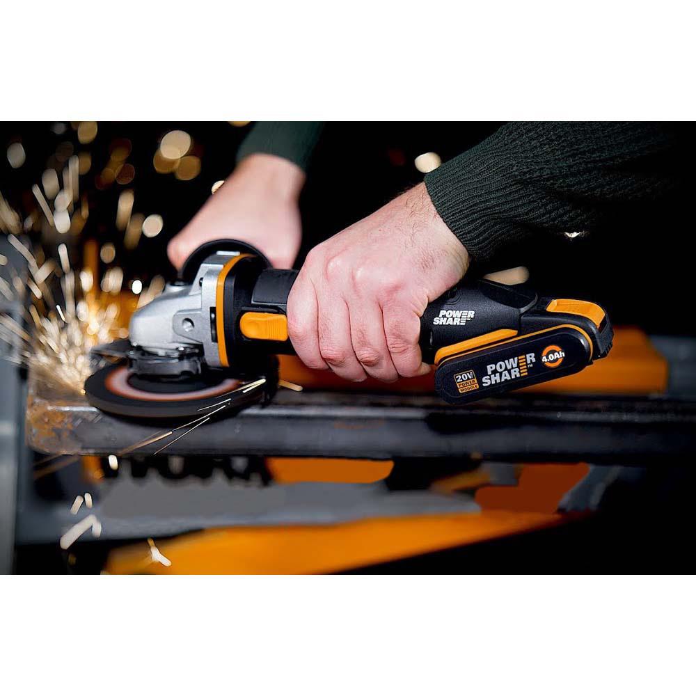 WORX WX803 20Volt 2.0/4.0 Ah. Li - ion Çift Akülü 125mm Profesyonel Şarjlı Avuç Taşlama - Onivias