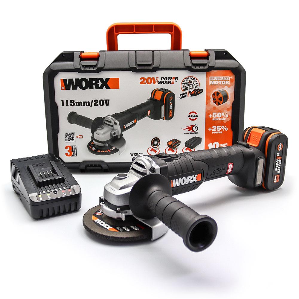 WORX WX813 20Volt 4.0Ah. Li - ion Tek Akülü 115mm Kömürsüz Profesyonel Şarjlı Avuç Taşlama - Onivias
