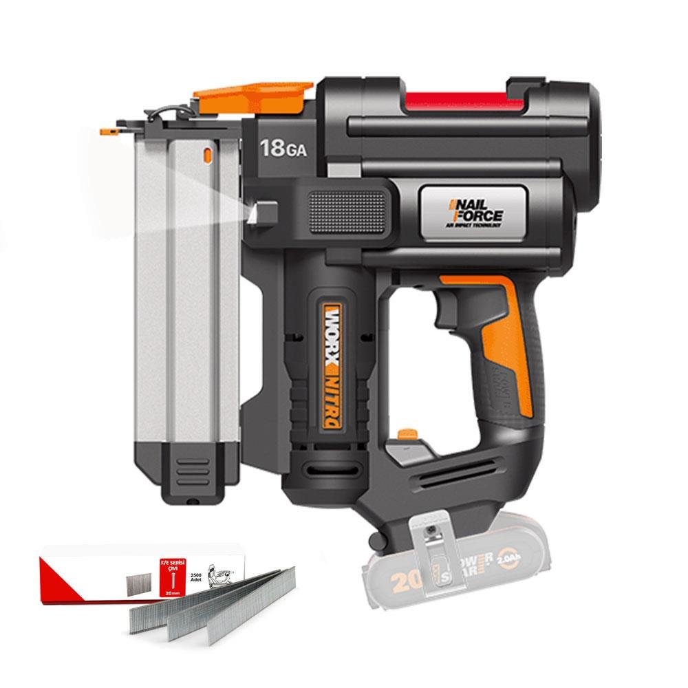 WORX WX842.9 20Volt 15 - 50mm Profesyonel Şarjlı Çivi Çakma Makinesi + 2700 Adet Yedek Çivi (Akü Dahil Değildir) - Onivias