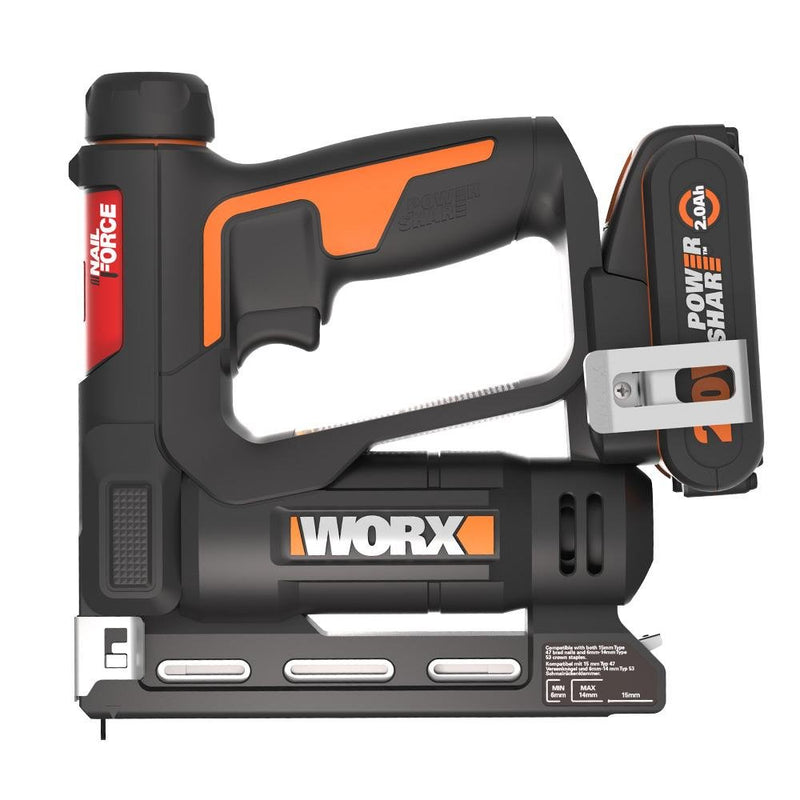 WORX WX843 20Volt/2.0Ah. Li-ion təkrar doldurulan peşəkar 6-14 mm ştapel və 15 mm dırnaqlayıcı + 3500 ehtiyat ştapel və dırnaq
