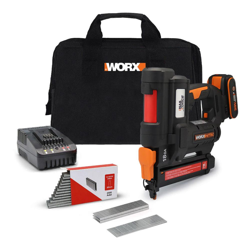 WORX WX844 20Volt/2.0Ah Li-ion 16-40mm Professional təkrar doldurulan ştapel + 2700 ehtiyat ştapel