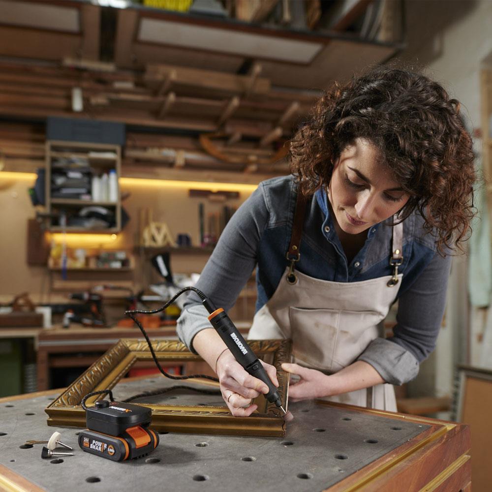 WORX WX988 MAKERX 20Volt 2.0Ah. Kömürsüz Profesyonel Kalem Tipi Devir Ayarlı Gravür Seti + Kalem Tipi Dijital Lehim ve Ahşap Yakma Seti + 46 Parça Aksesuar - Onivias