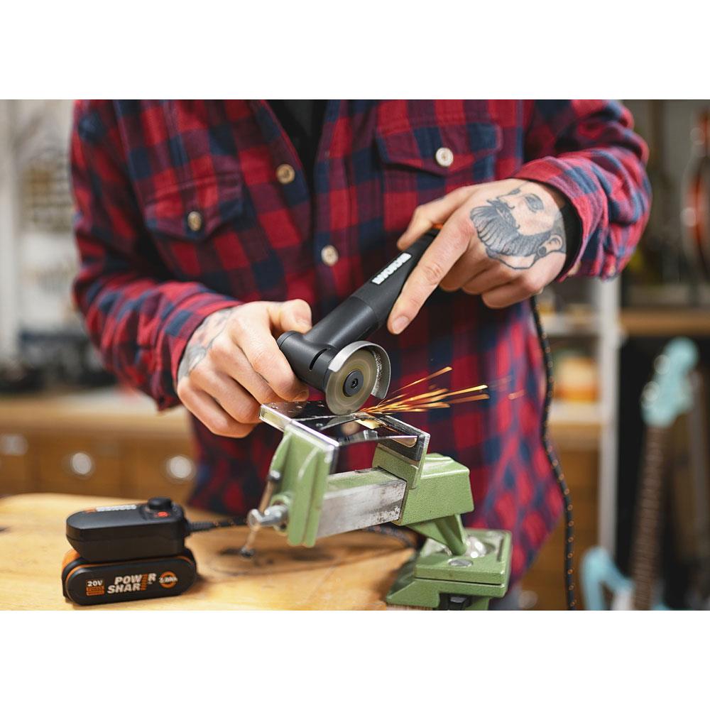 WORX WX990 MAKERX 20Volt 2.0Ah. Kömürsüz Profesyonel Kalem Tipi Devir Ayarlı Gravür + 50MM Açılı Avuç Taşlama Kombo Set + 39 Parça aksesuar - Onivias